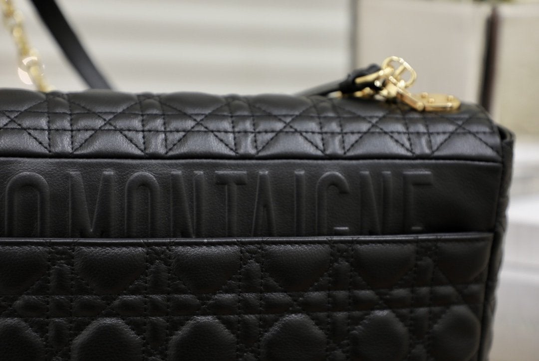 DIOR LARGE CARO BAG 28 BLACK SUPPLE CANNAGE CALFSKIN