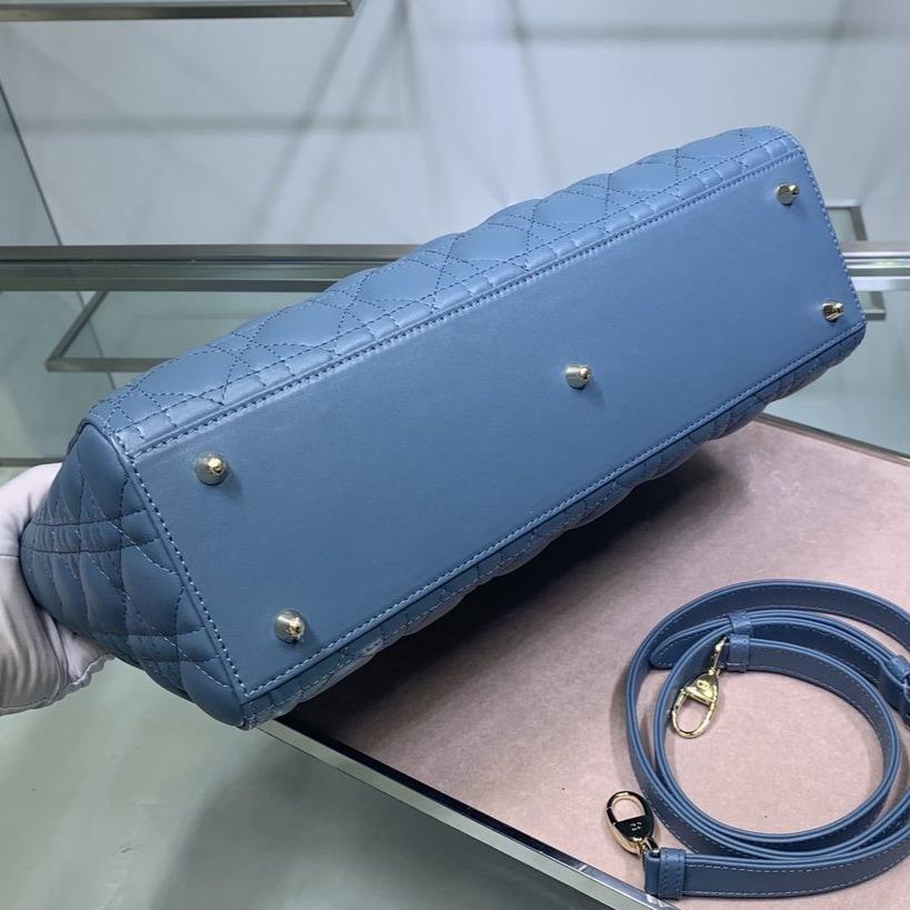 DIOR LARGE LADY BAG 32CM BLUE CANNAGE LAMBSKIN
