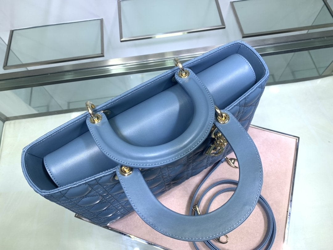 DIOR LARGE LADY BAG 32CM BLUE CANNAGE LAMBSKIN