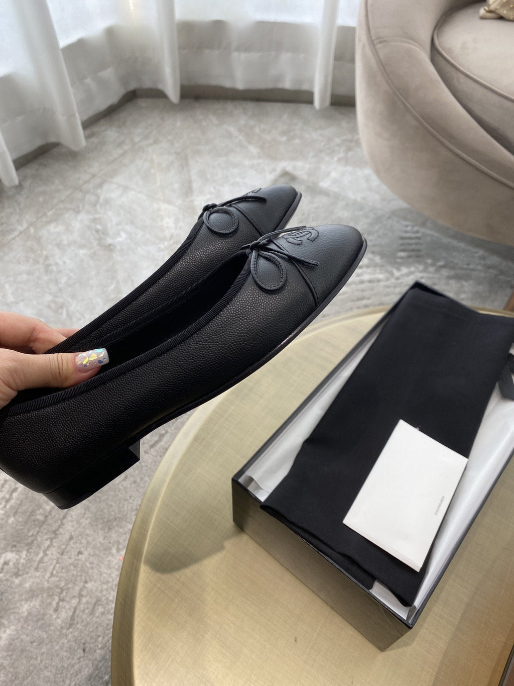 CHANEL BALLET FLATS BLACK GRAINED CALFSKIN