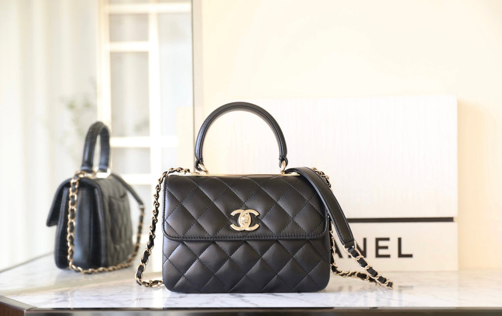 CHANEL TRENDY 20CM BLACK LAMBSKIN GOLD HARDWARE