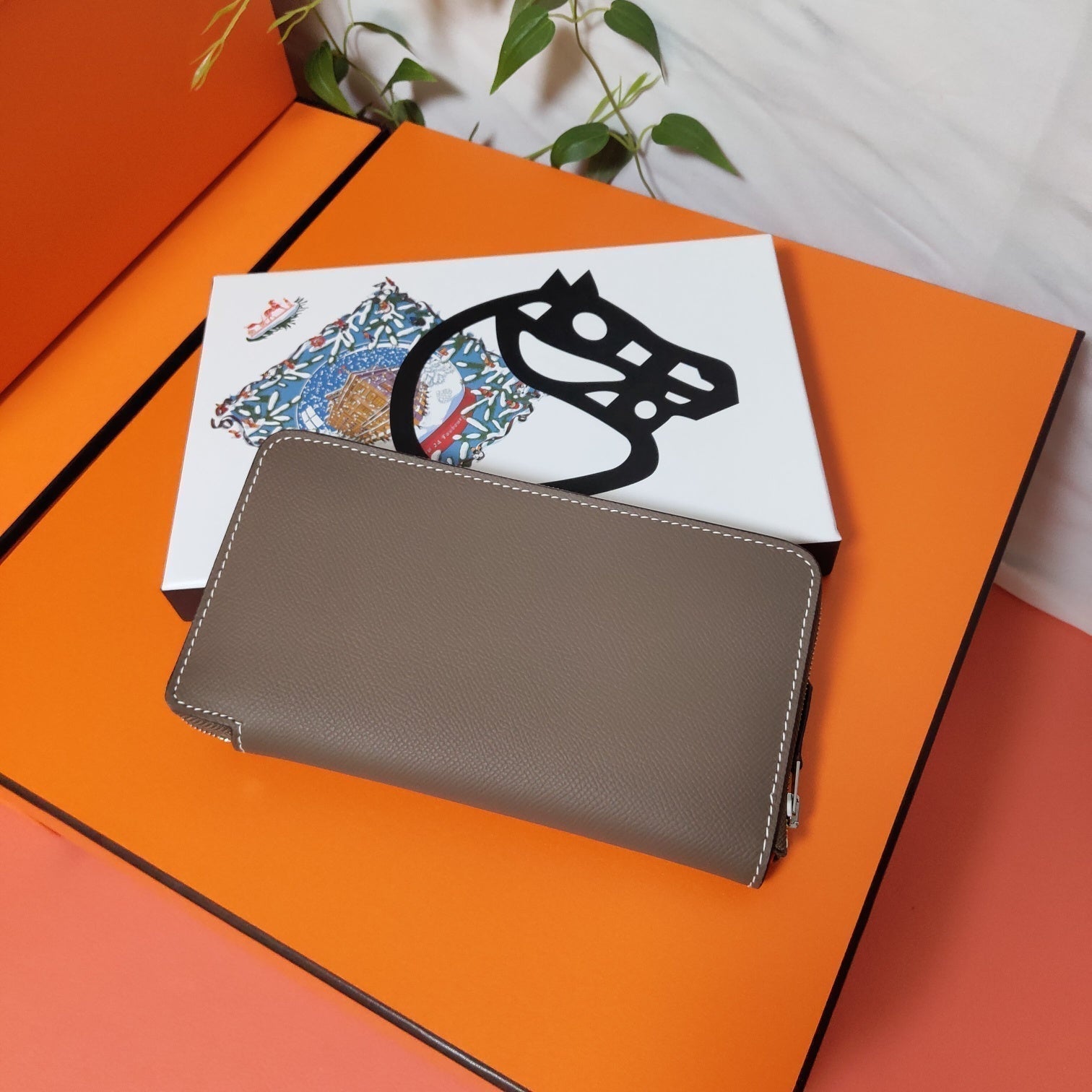 HERMES Zipper Wallet 20 Brown Epsom