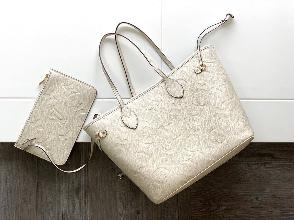 LOUIS VUITTON NEVERFULL MM 32 WHITE MONOGRAM EMPREINTE LEATHER