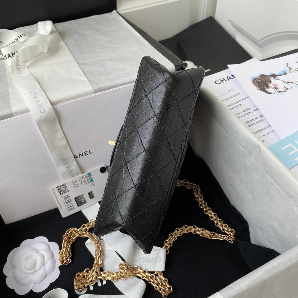 CHANEL FLAP BAG 20 IN BLACK CALFSKIN GOLD CHAIN
