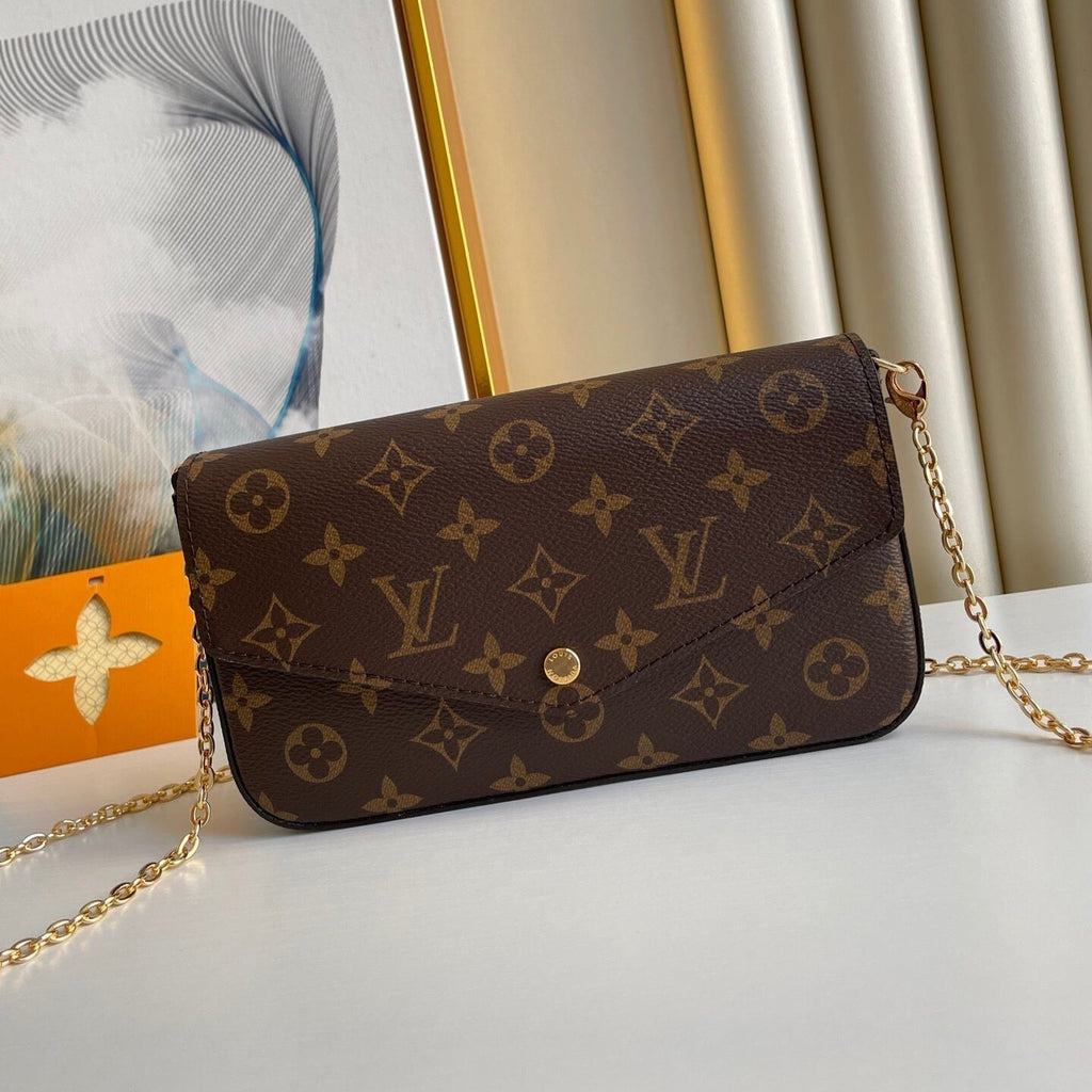 LOUIS VUITTON FÉLICIE POCHETTE 21 IN BROWN MONOGRAM CANVAS GOLD HARDWARE