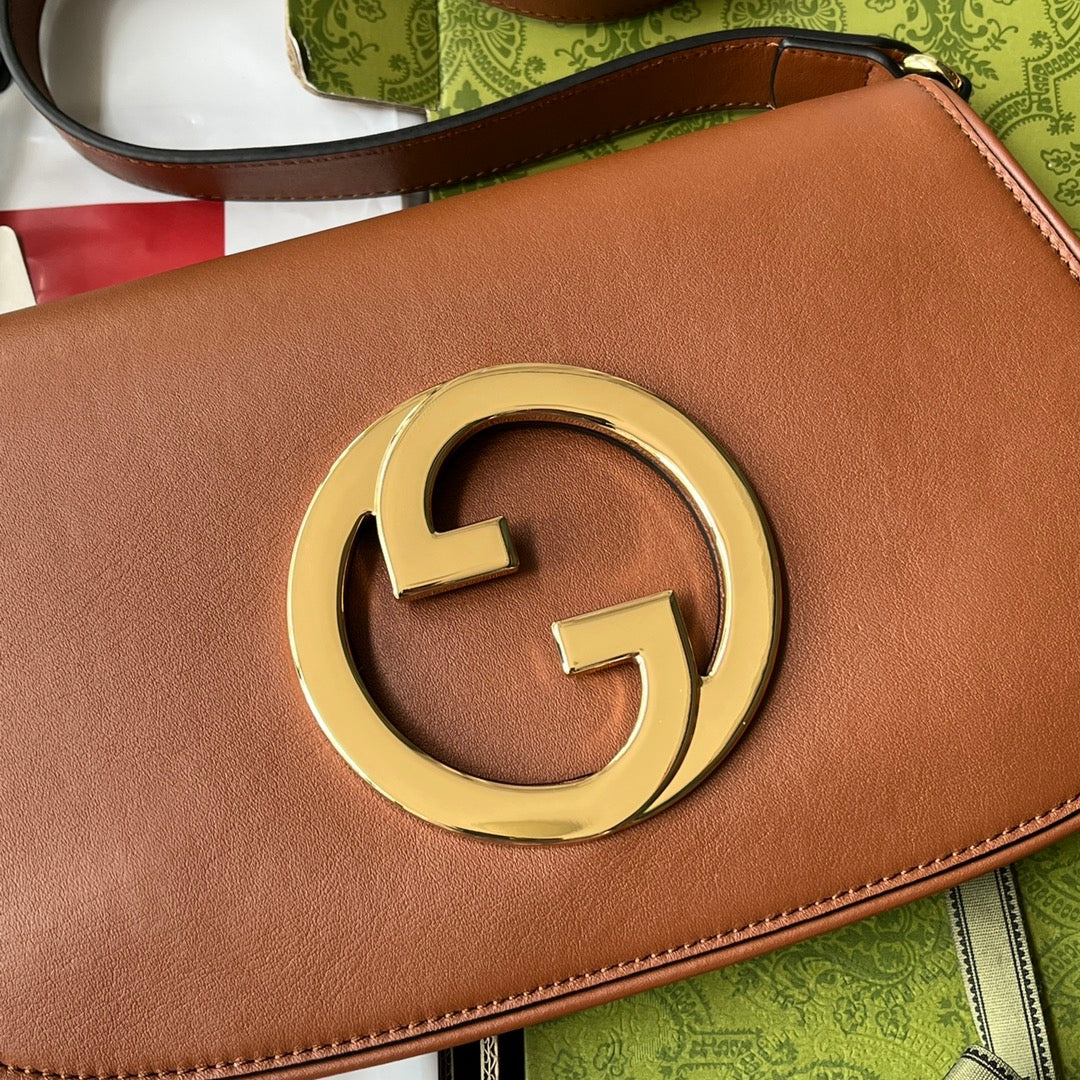 GUCCI BLONDIE SHOULDER BAG 28 IN BRONZE BROWN LAMBSKIN GOLD HARDWARE