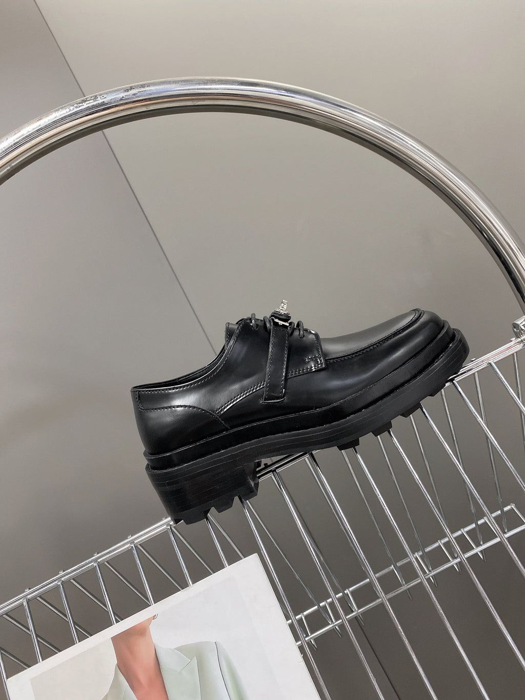 HERMES 25S LOAFER IN BLACK LAMBSKIN WITH SILVER HARDWARE