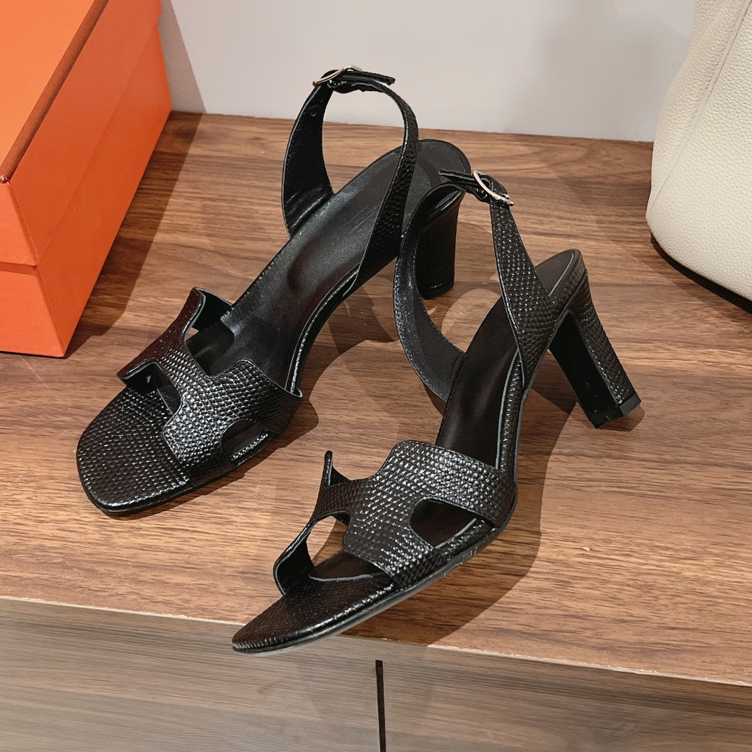 HERMES SLINGBACK SANDAL ETERNITE 75 BLACK LAMBSKIN