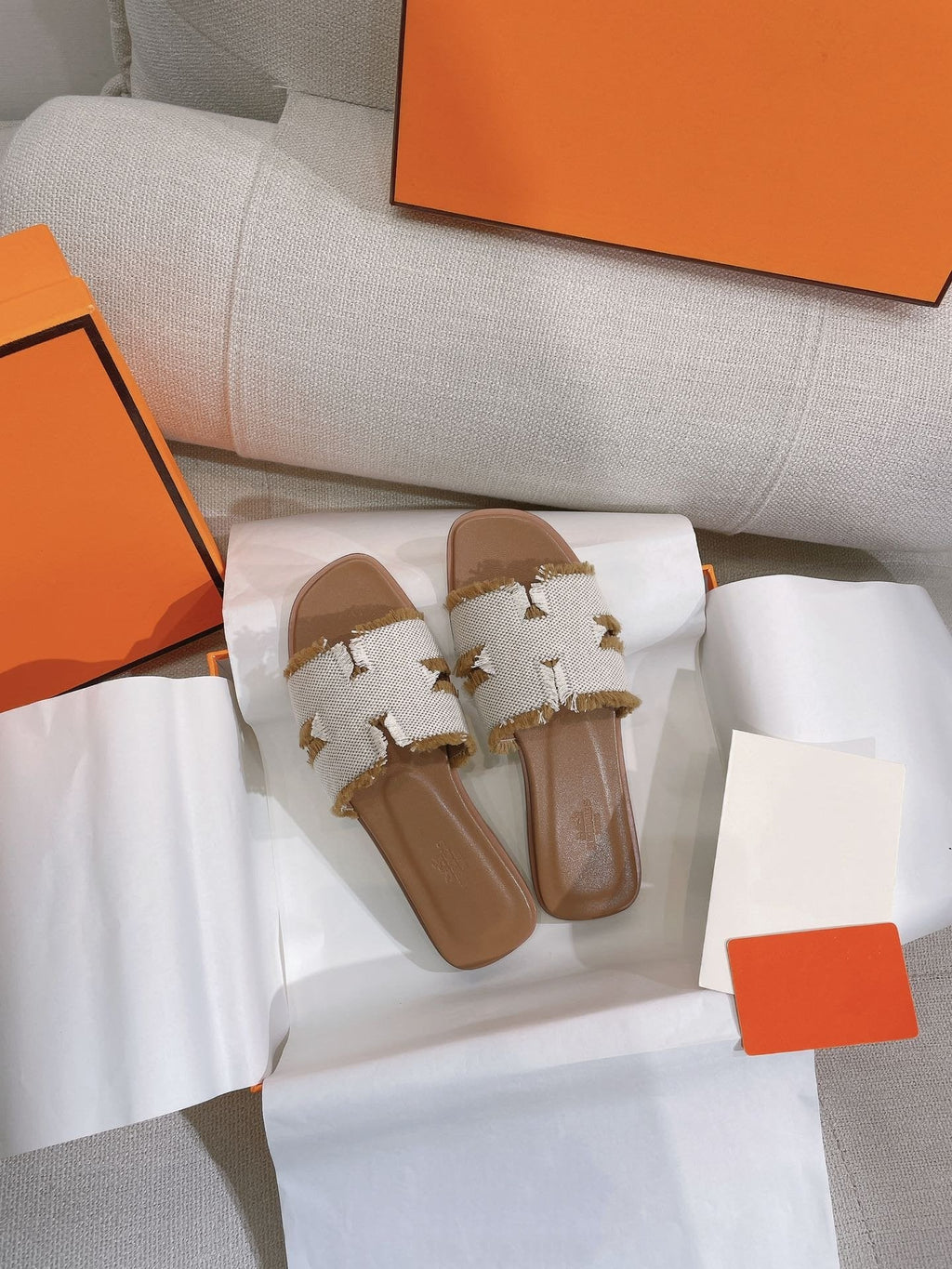 HERMES 0RAN SANDAL GRAY CLOUD CANVAS