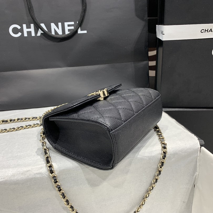 CHANEL 23P Flap Bag 15cm Black Caviar Gold Hardware