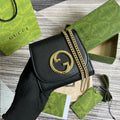 GUCCI BLONDIE INTERLOCK MINI SHOULDER BAG 12 IN BLACK CALFSKIN GOLD CHAIN
