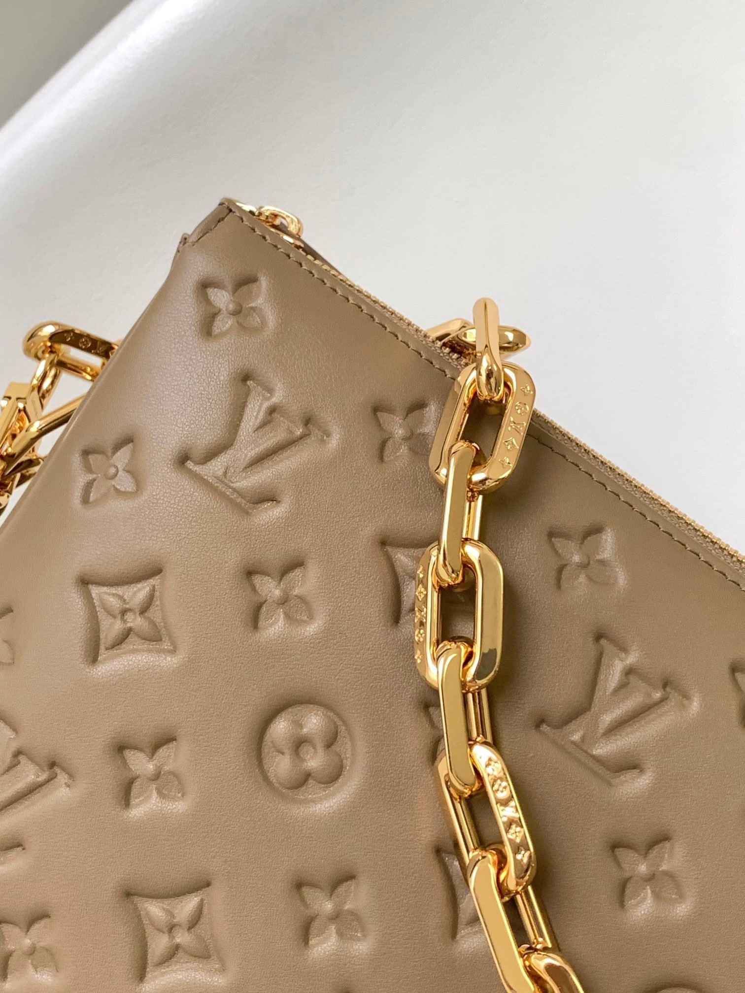 LOUIS VUITTON COUSSIN PM 26 IN BROWN MONOGRAM EMBOSSED LAMBSKIN GOLD HARDWARE