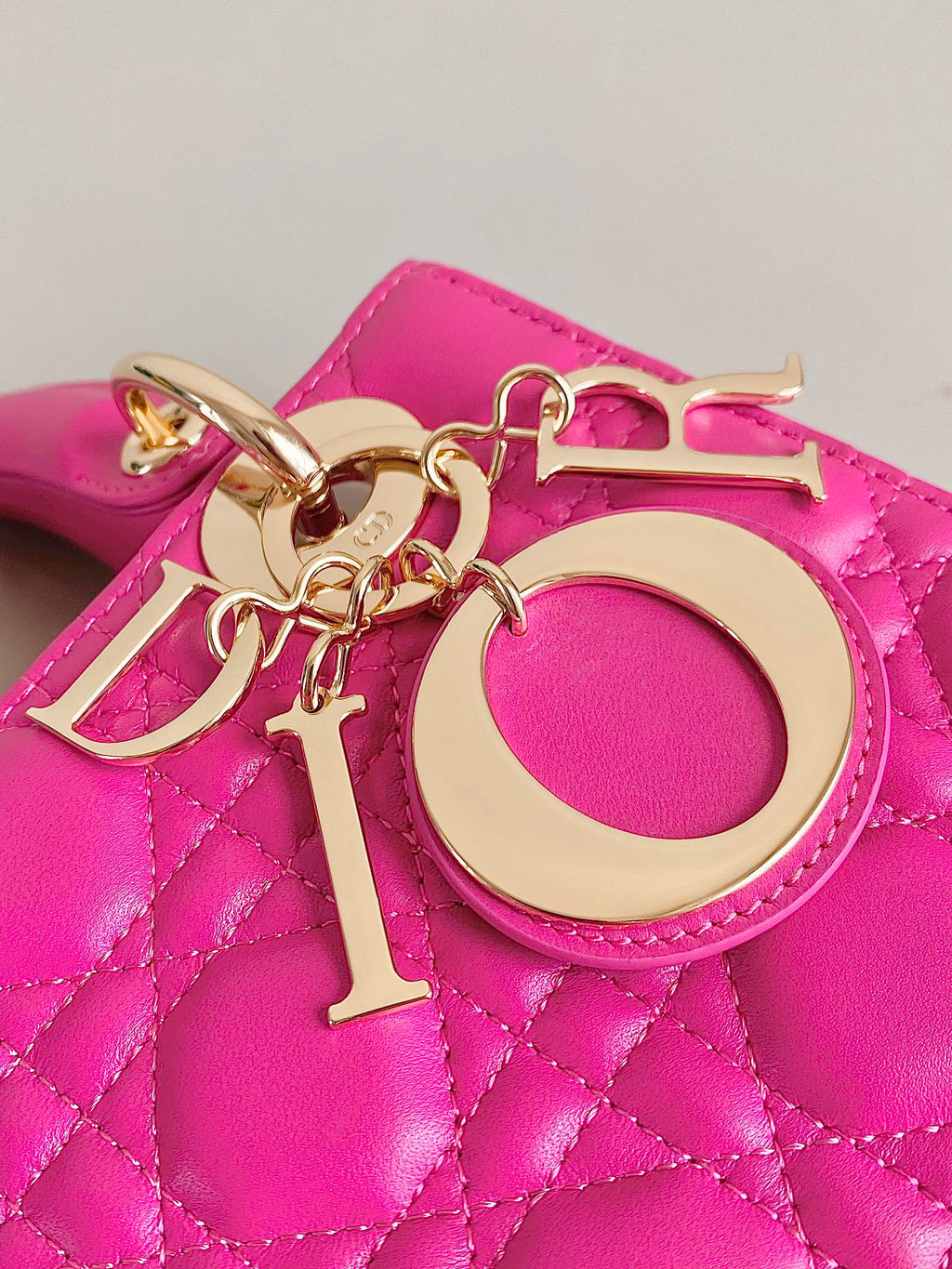 DIOR MEDIUM LADY 20 HANDBAG IN HOT PINK LAMBSKIN