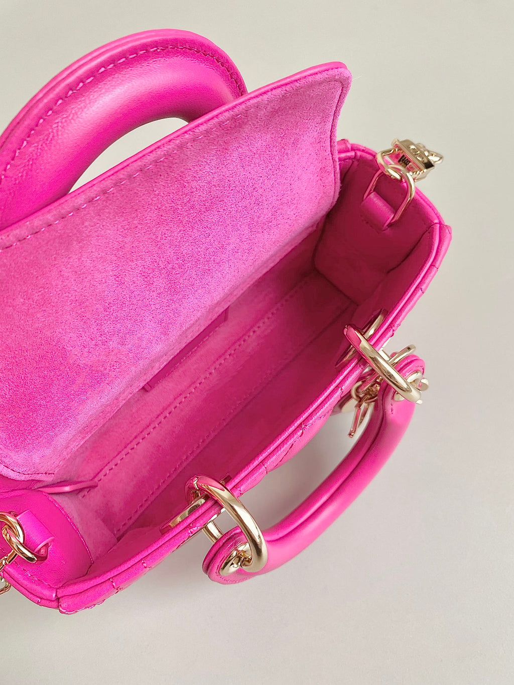 DIOR MINI D-JOY BAG 17 IN HOT PINK LAMBSKIN