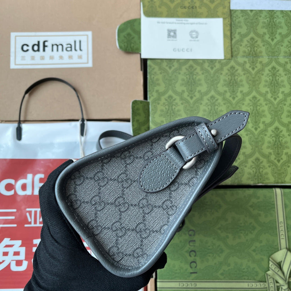 GUCCI OPHIDIA MESSENGER BAG 35 IN GREY BLACK  CALFSKIN