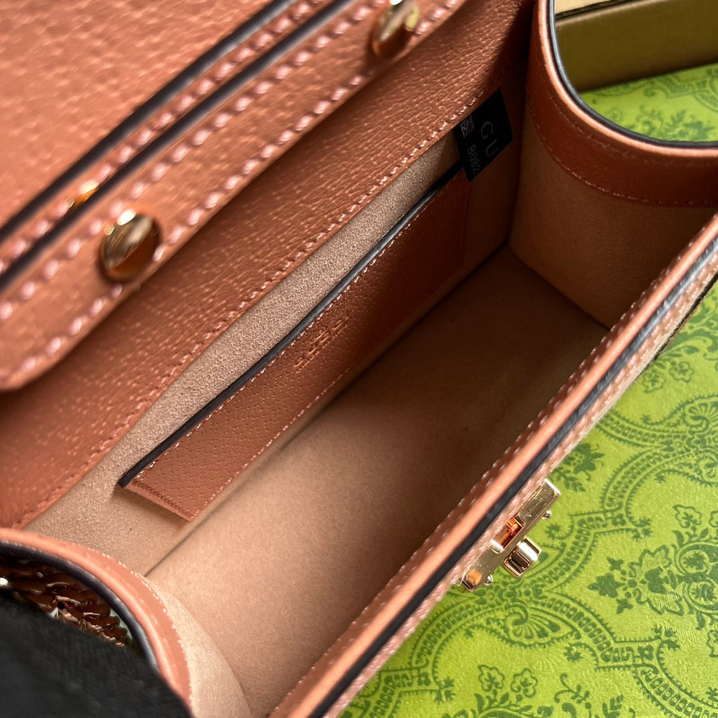 GUCCI OPHIDIA MINI 17 HANDBAG IN LIGHT PINK CANVAS
