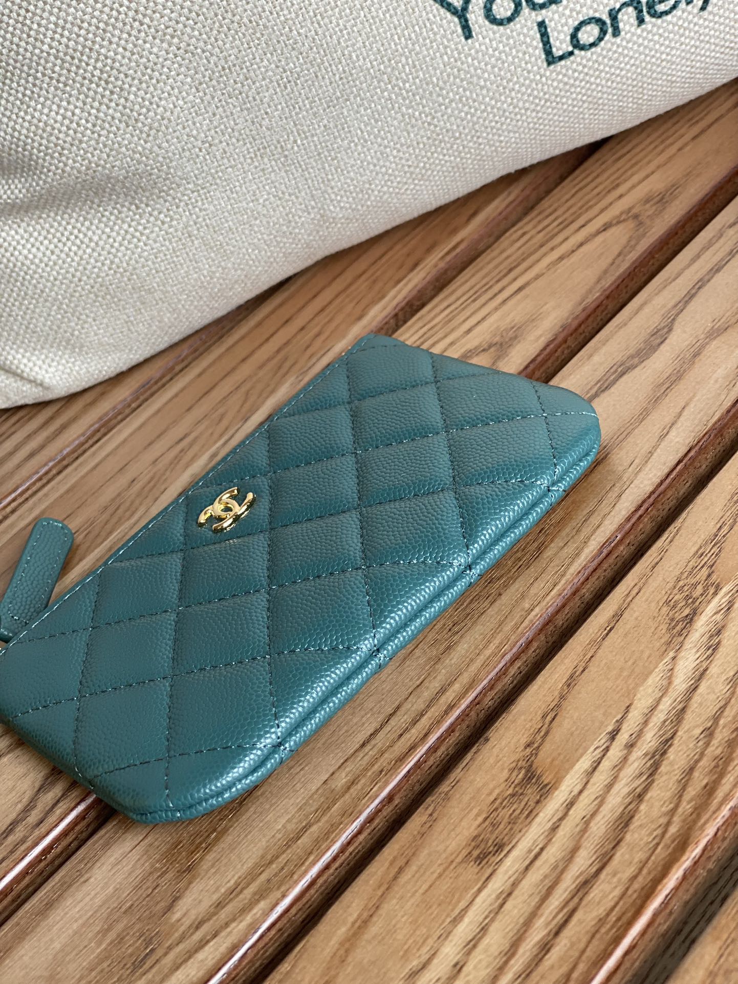 CHANEL CLASSIC SMALL 15 ZIPPED POUCH IN PINE GREEN GRAINED CALFSKIN