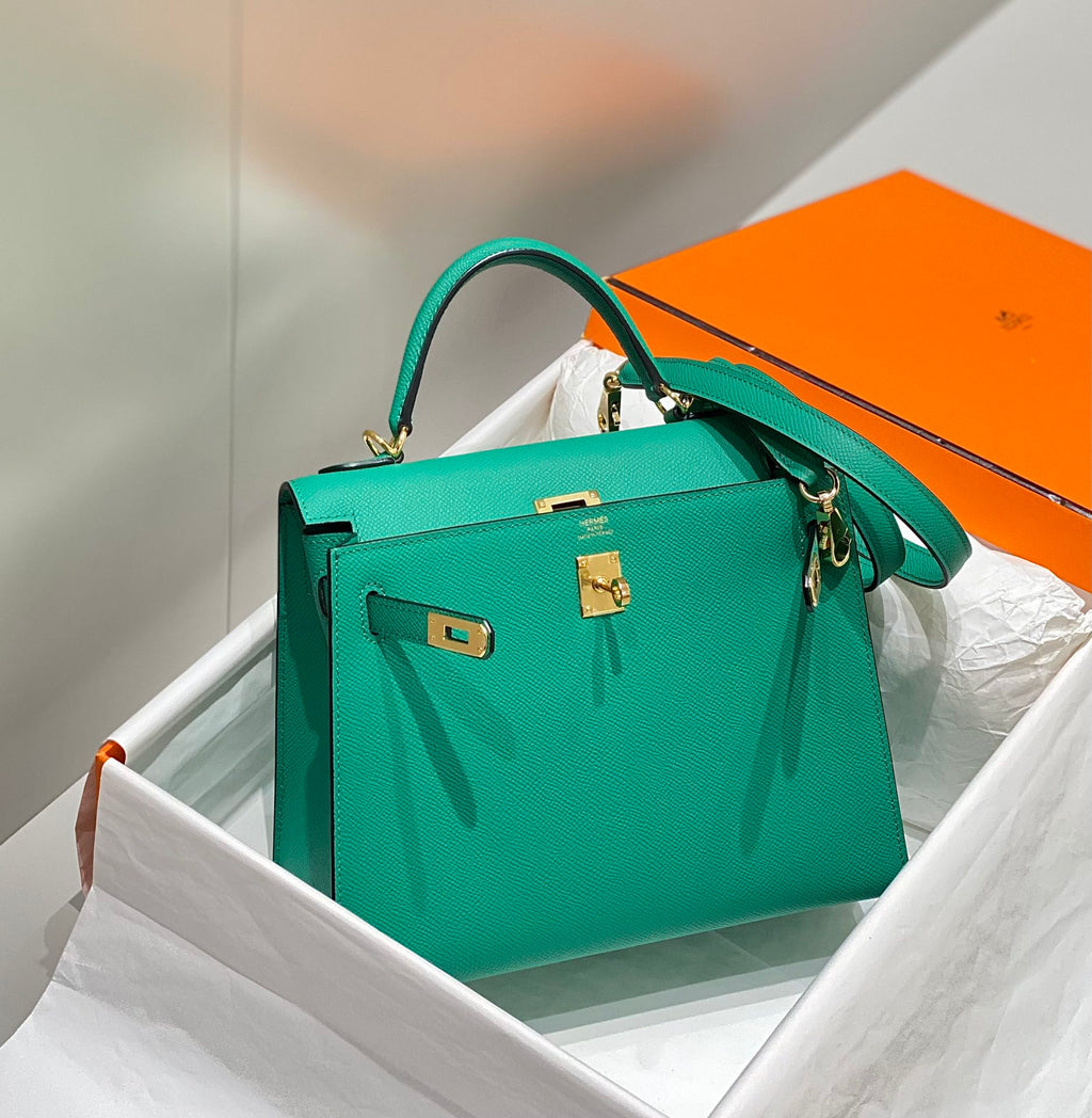 HERMES KELLY 25CM IN VERT VERTIGO EPSOM CALFSKIN GOLD HARDWARE