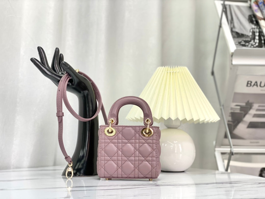DIOR MICRO LADY 12 BAG IN LIGHT PURPLE LAMBSKIN