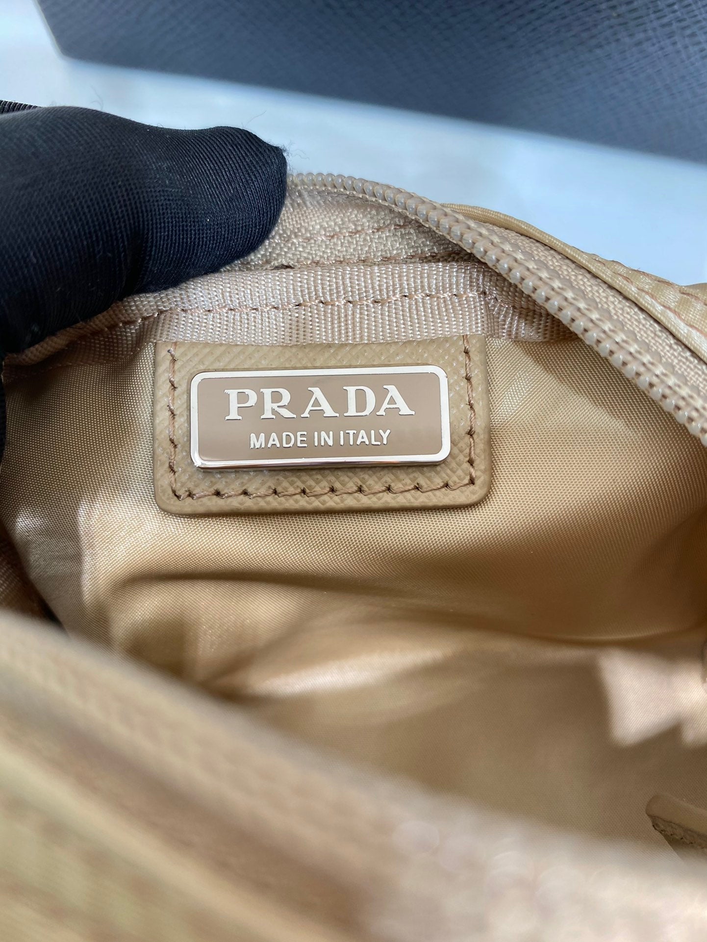 PRADA CLUTCH 12 IN TAN BROWN RE-NYLON