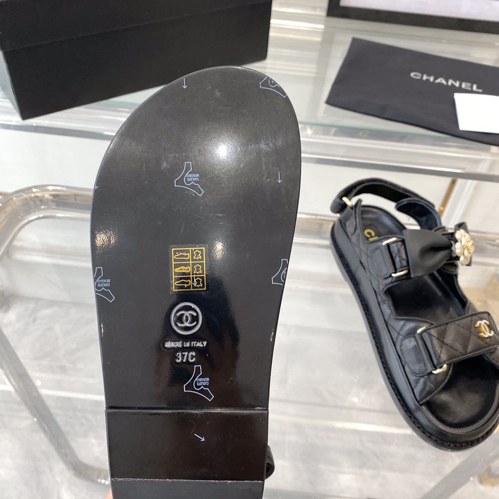 CHANEL dad sandals black lambskin