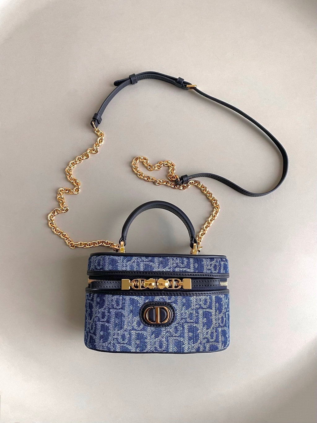 DIOR MINI VANITY CASE 16 BLUE DENIM OBLIQUE JACQUARD