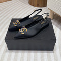 CHANEL SLINGBACKS BLACK SATIN AND LAMBSKIN