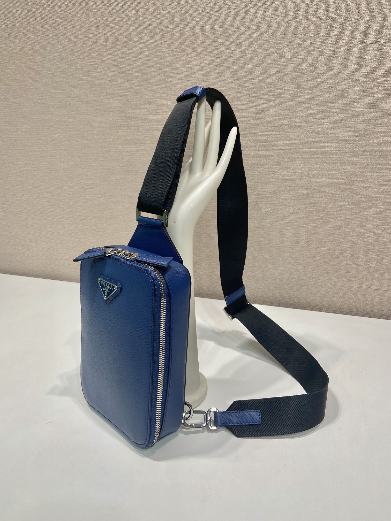 PRADA CHEST BAG 20 IN CLASSIC BLUE SAFFIANO LEATHER