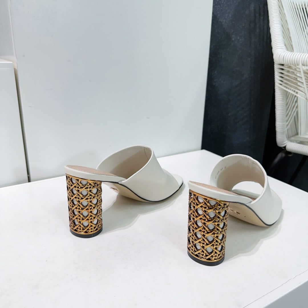 DIOR ICON HEELED SLIDE WHITE CALFSKIN 95 MM