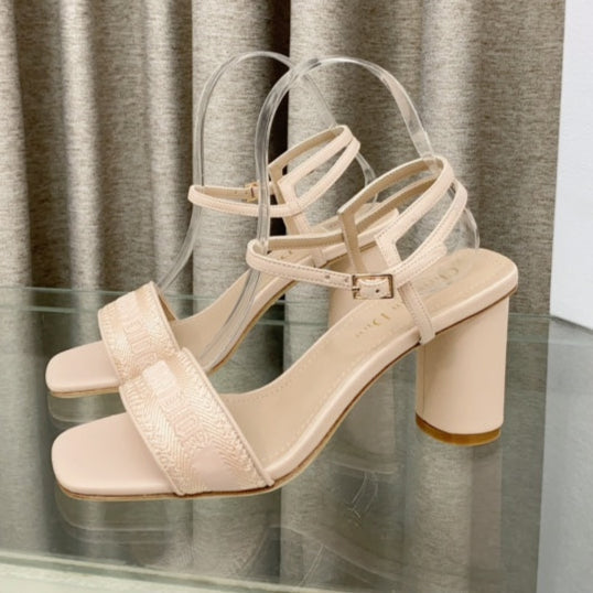 DIOR DWAY HIGH HEEL EMBROIDERED SANDAL LIGHT PINK CALFSKIN 75 MM