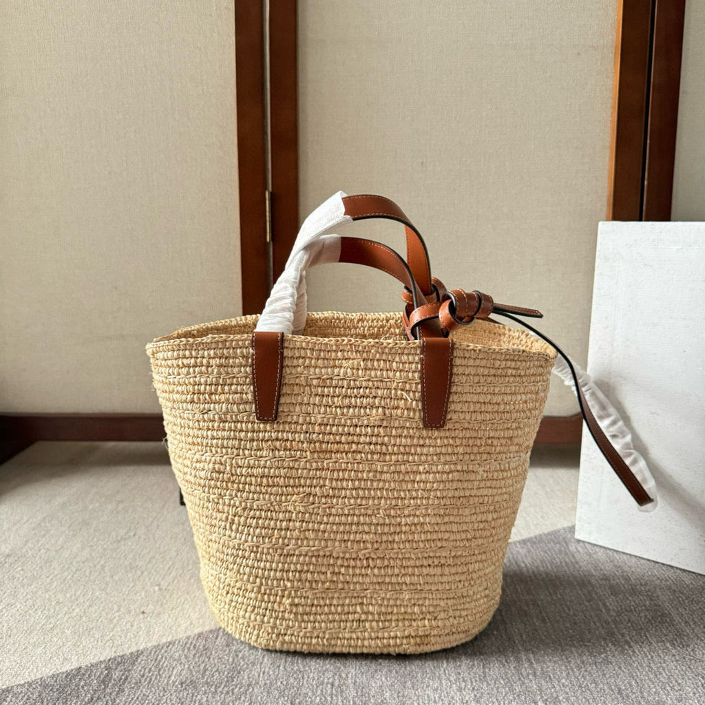 CELINE TEEN SUPPLE  CLASSIC PANIER IN RAFFIA AND CALFSKIN TAN