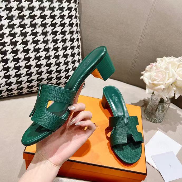 HERMES 0ASIS SANDAL EPSOM CALFSKIN DARK GREEN