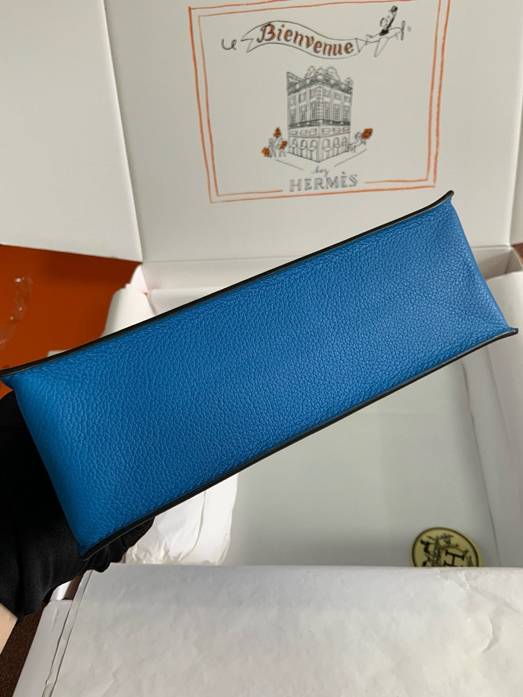 HERMES KELLY DANSE 22 EVERCOLOR BLUE IN CALFSKIN GOLD HARDWARE