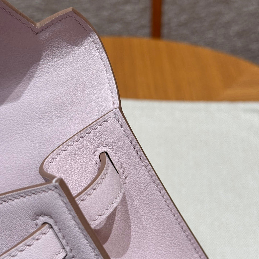 HERMES KELLY POCHETTE 22 IN LIGHT PINK CALFSKIN SILVER HARDWARE