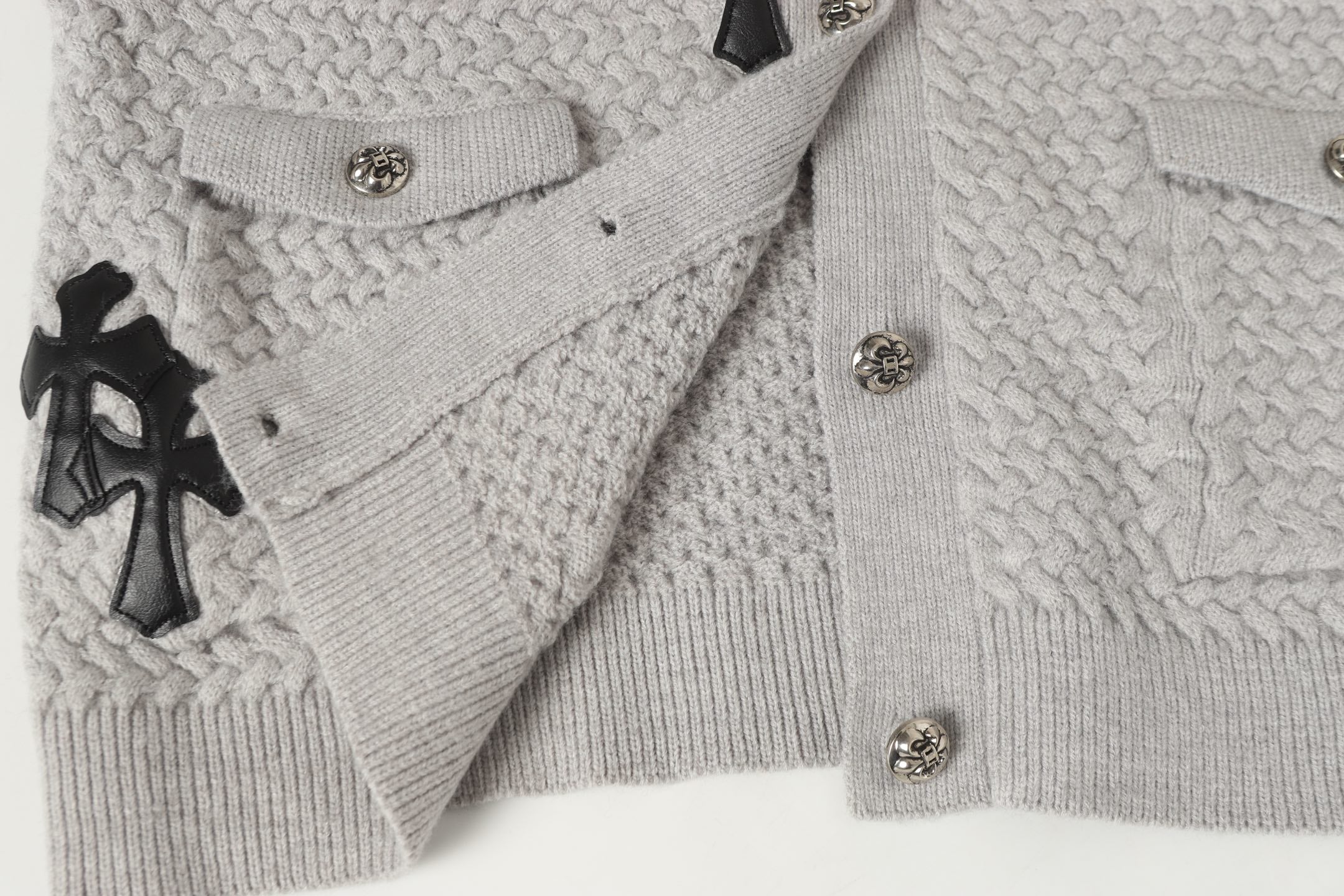 Chrome Hearts Gothic Cross Knit Cardigan - Black Grey Streetwear Jacket 904