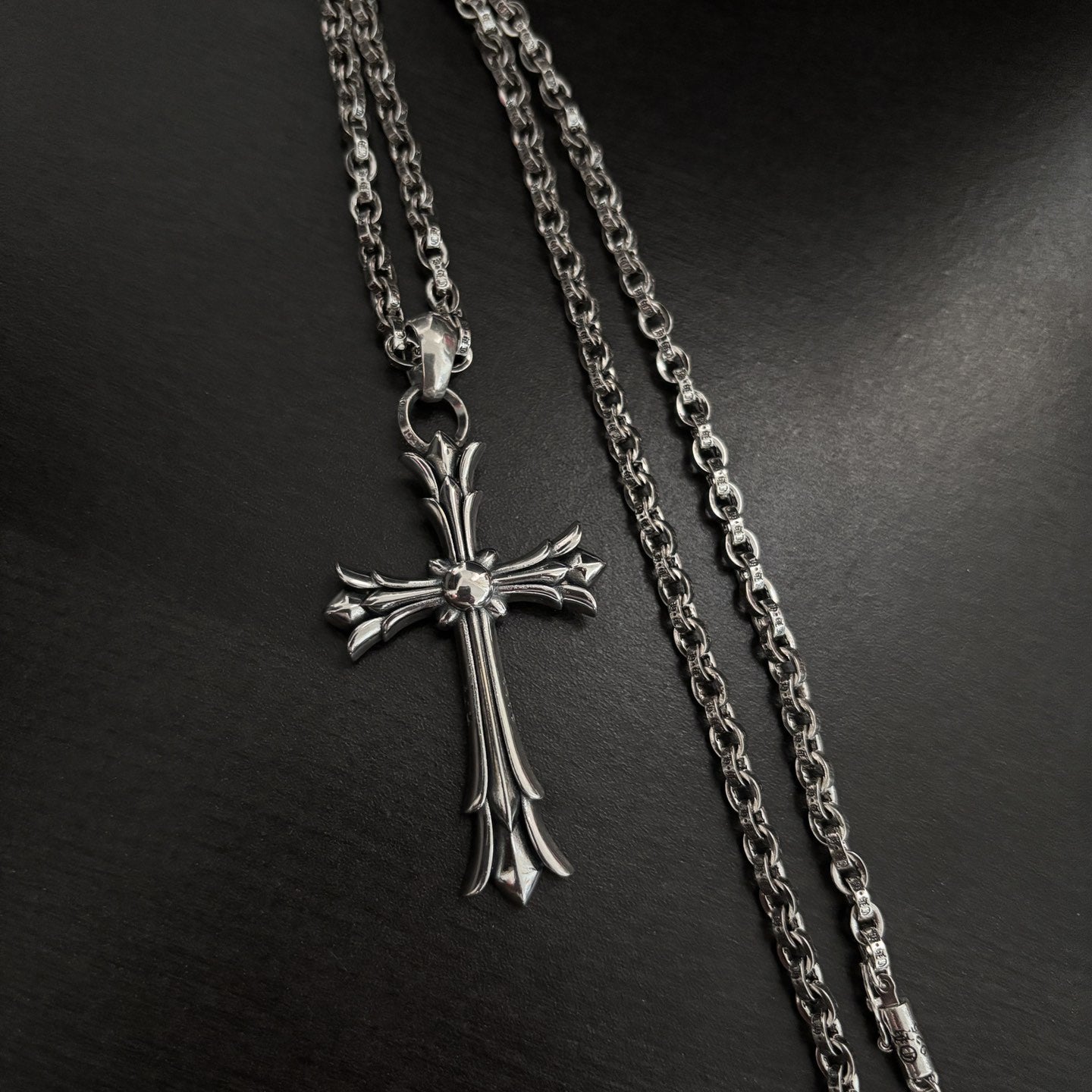 Chrome Hearts large double-layer cross letter chain pendant