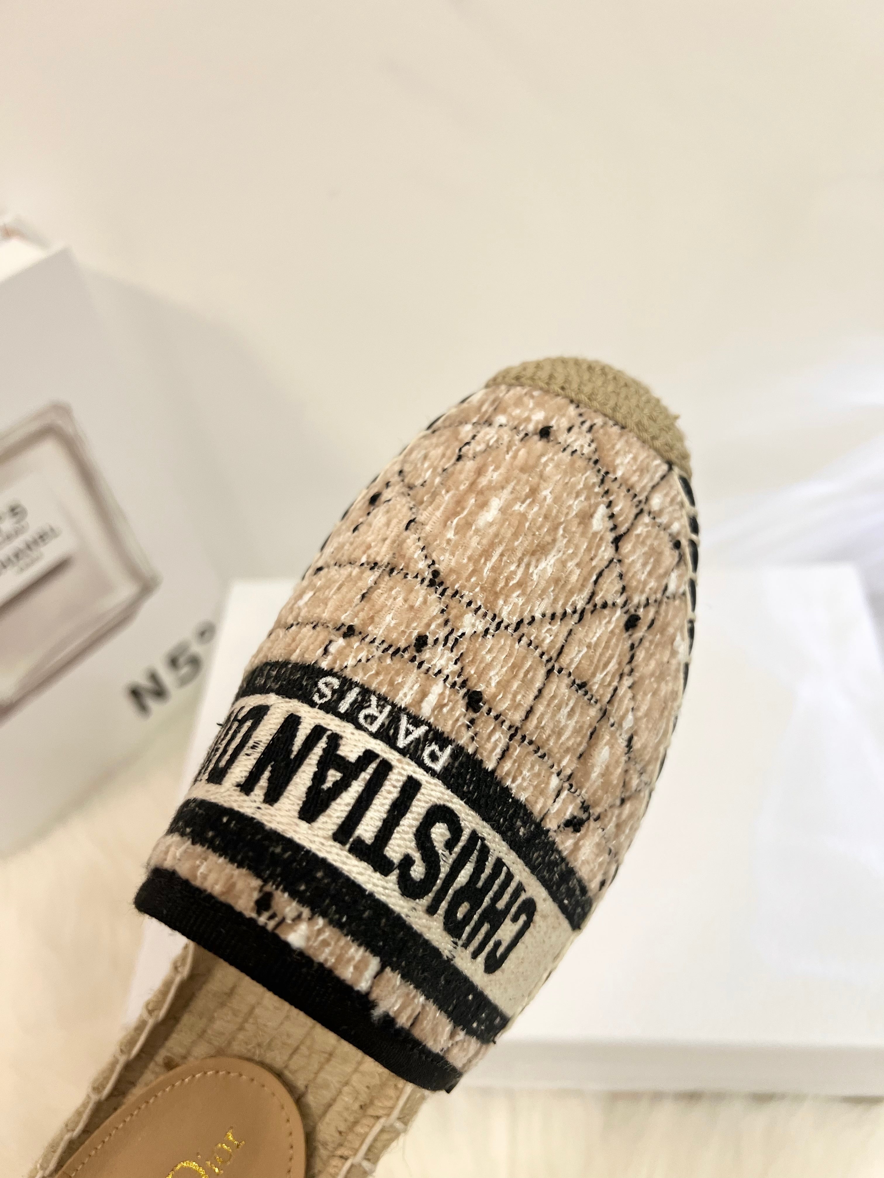 DIOR GRANVILLE ESPADRILLE CAMEL BEIGE OBLIQUE EMBROIDERED COTTON MULE