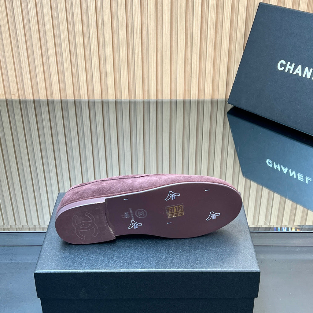 CHANEL 25S TEDDY LOAFER 15MM IN DARK PURPLE SUEDE SILVER HARDWARE