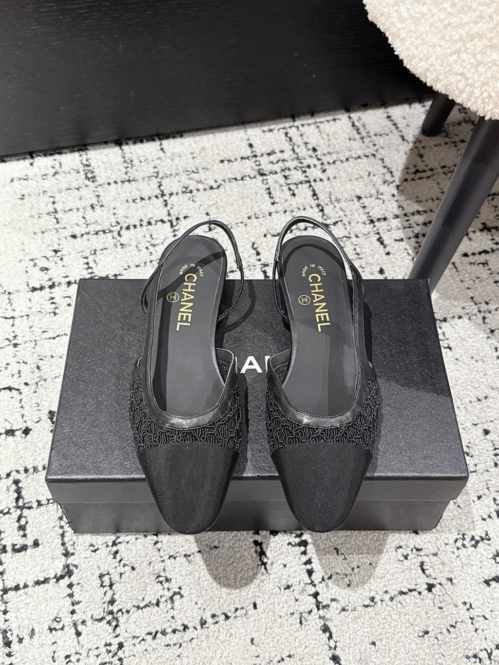 CHANEL SLINGBACK 25S IN BLACK FABRIC