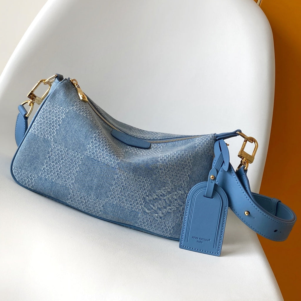 LOUIS VUITTON LV 25S POCHETTE ACCESSORIES XL 28 IN BLUE CANVAS DAMIER DENIM