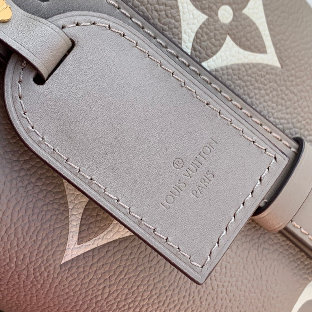 LOUIS VUITTON ALL IN BB BAG 18 IN TOURTERELLE GREY AND CREAM EMBOSSED COWHIDE