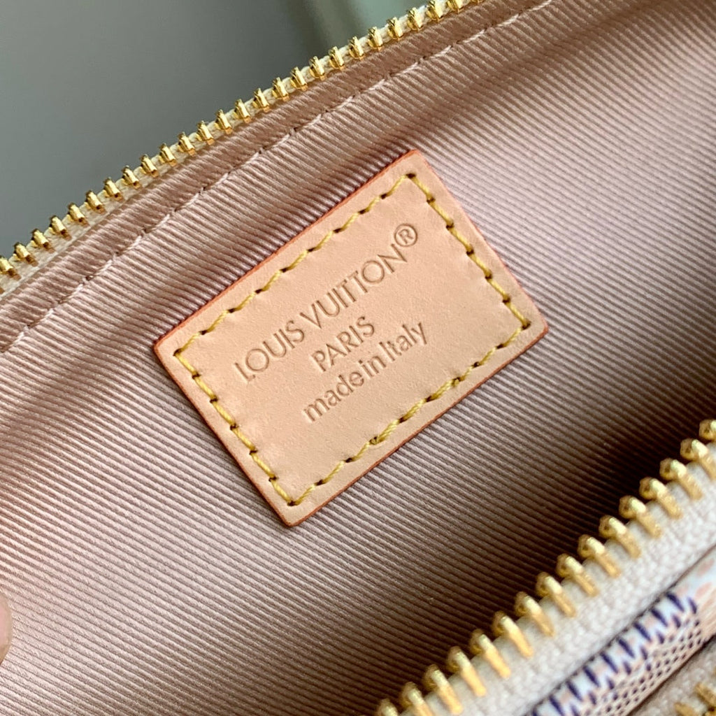 LOUIS VUITTON KEEPIT BUMBAG 29 IN WHITE GREY CHECKERBOARD PATTERN DAMIER AZUR COATED CANVAS