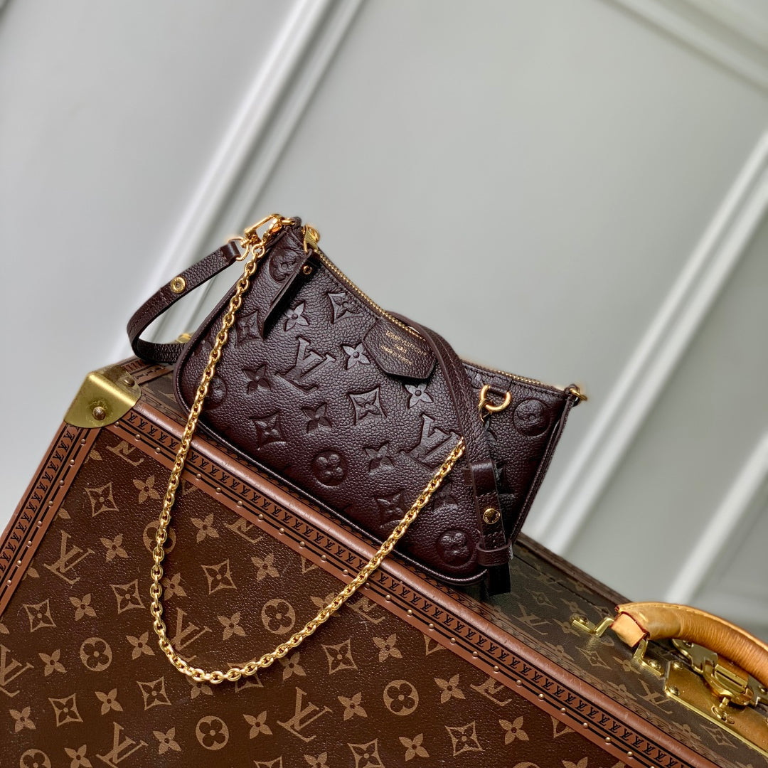 LOUIS VUITTON EASY POUCH ON STRAP 19 IN DARK BROWN MONOGRAM EMBOSSED LOGO CALFSKIN