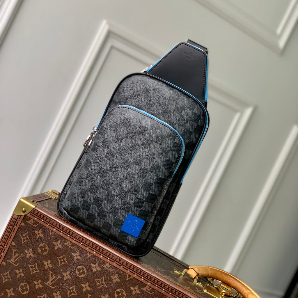 LOUIS VUITTON AVENUE SLINGBAG 31 IN BLACK AND GREY DAMIER GRAPHITA CANVAS CALFSKIN