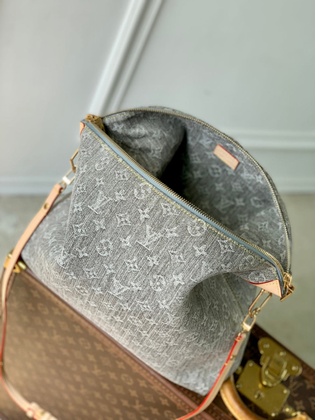 LOUIS VUITTON COUSSIN HOBO MM 38 IN GREY MONOGRAM DENIM