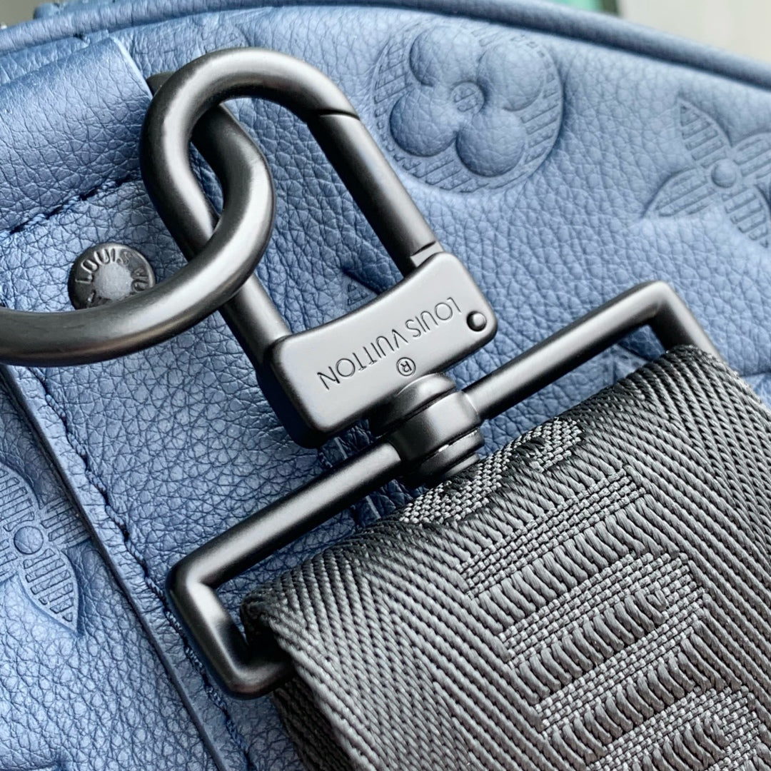 LOUIS VUITTON KEEPALL BANDOULIÈRE 50 IN DARK BLUE MONOGRAM SHADOW EMBOSSED CALFSKIN