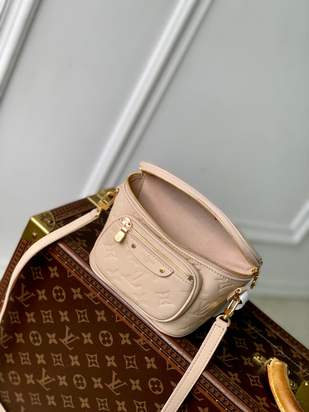 LOUIS VUITTON MINI BUMBAG 17 IN NUDE PINK EMBOSSED MONOGRAM EMPREINTE CALFSKIN