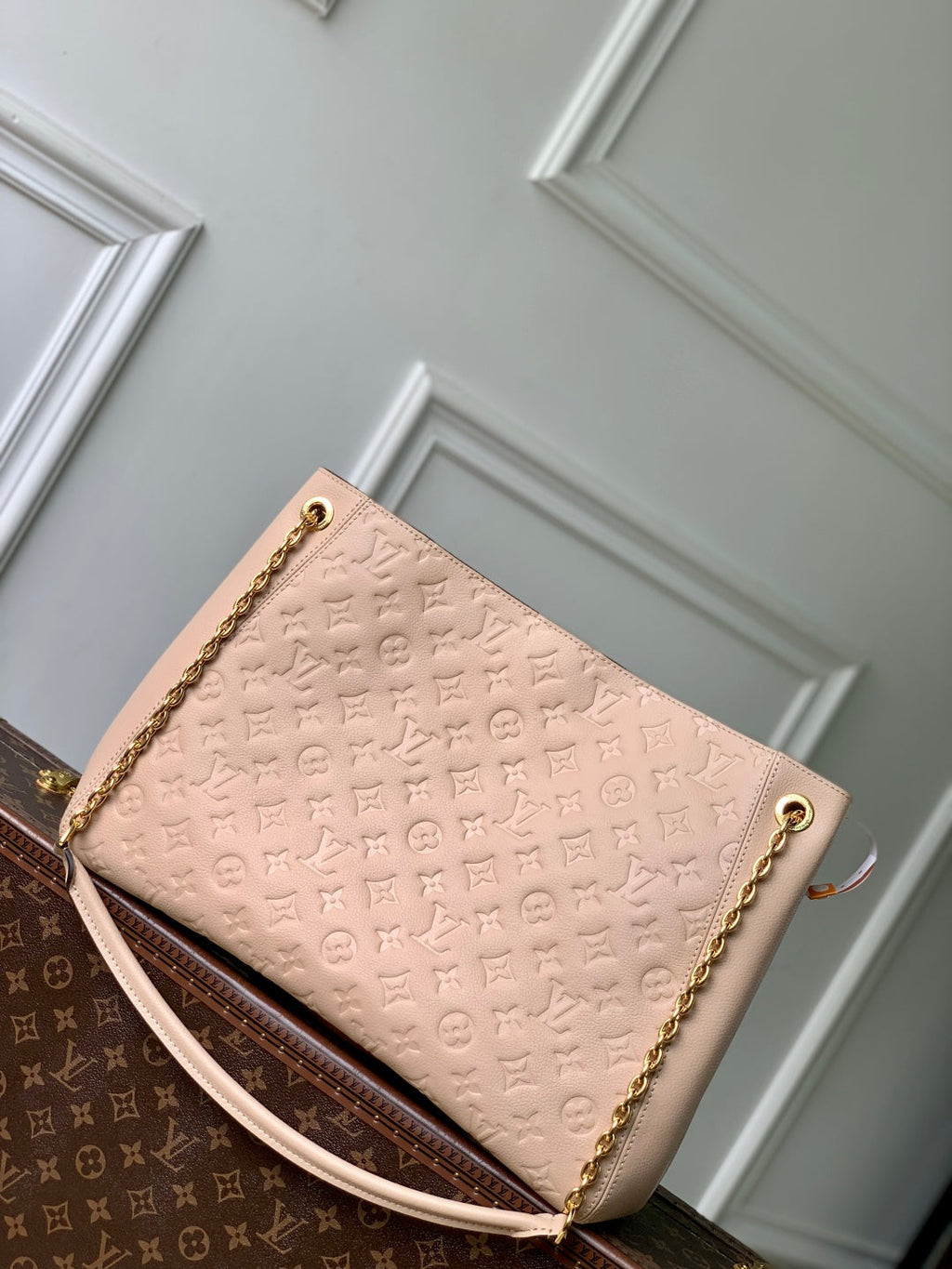 LOUIS VUITTON ANYTIME MM 42 IN NUDE PINK MONOGRAM EMPREINTE CALFSKIN