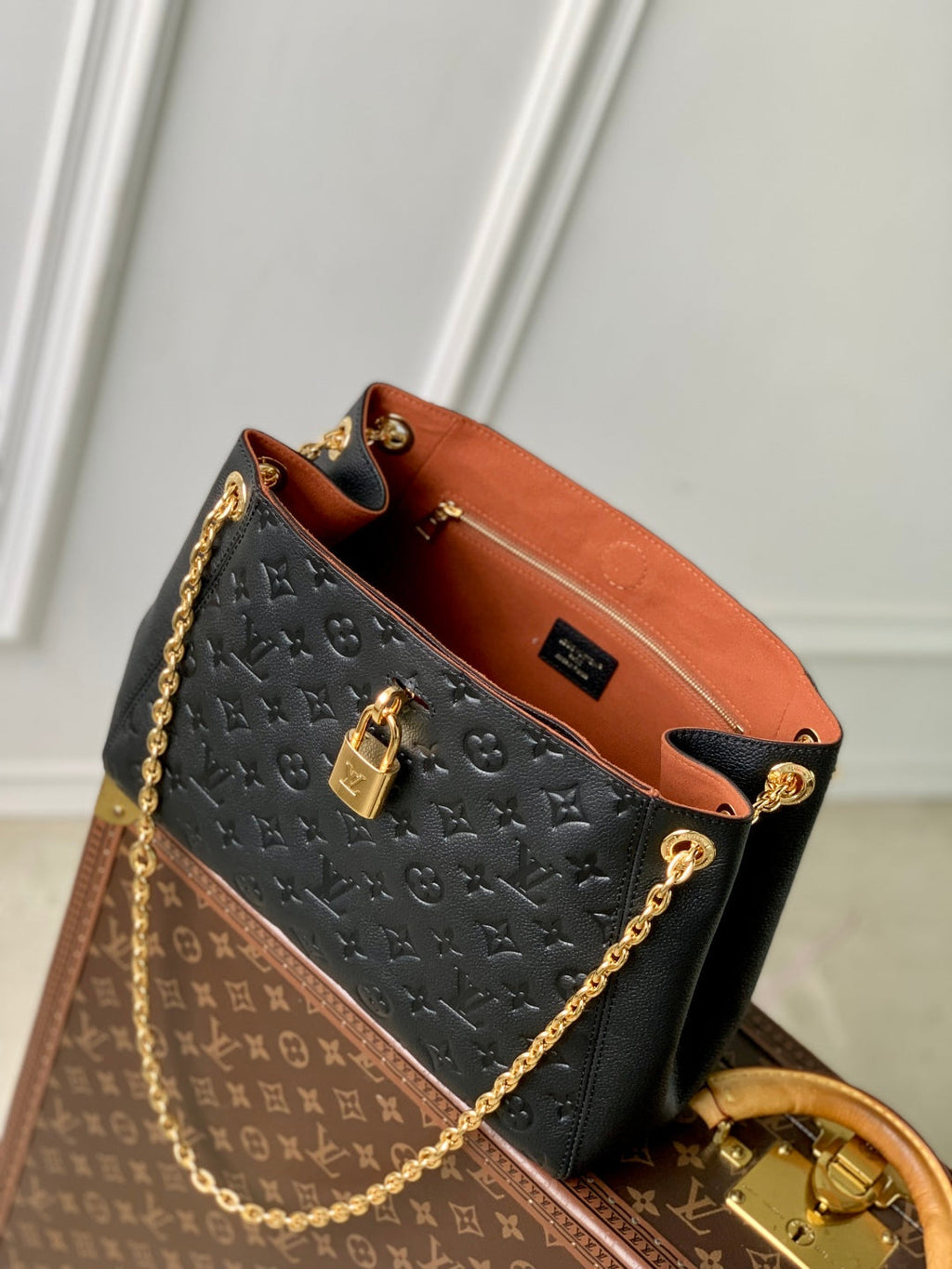 LOUIS VUITTON ANYTIME PM 34 IN BLACK MONOGRAM EMPREINTE CALFSKIN
