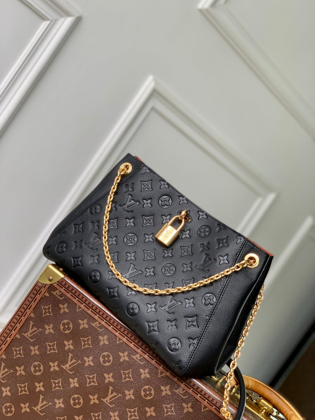 LOUIS VUITTON ANYTIME PM 34 IN BLACK MONOGRAM EMPREINTE CALFSKIN
